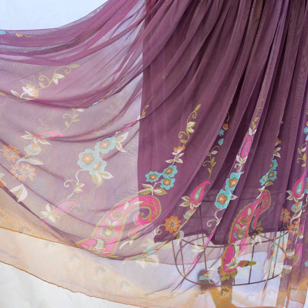 RIO COLLECTION Mauve Plum Floral Chiffon Full Soft Pleated Skirt Boho M/L EUC - Picture 3 of 9